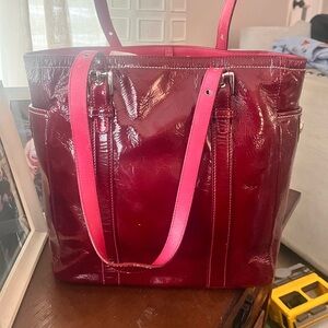 Red patent leather Coach tote
